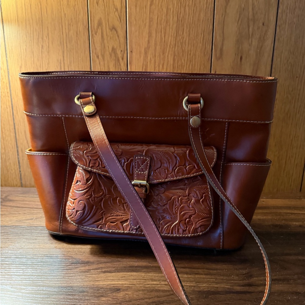 Patricia Nash Embossed Brown Leather Tote